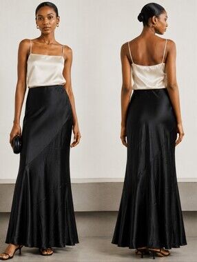 Nwt Jackie Rogers Black Silk Bias Maxi Skirt Couture Satin Evening Vintage Brand